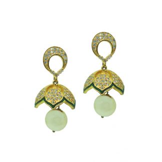 JM56 Daphne Green Lavish White Drop Jhumki Earrings Wedding Gift for Wife