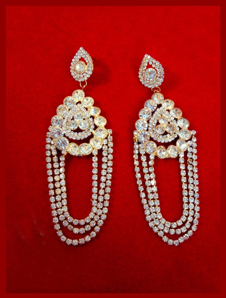 KE94 Daphne Magnificent Zircon Chandelier Earrings With Kaan Chain For Wedding Events close up