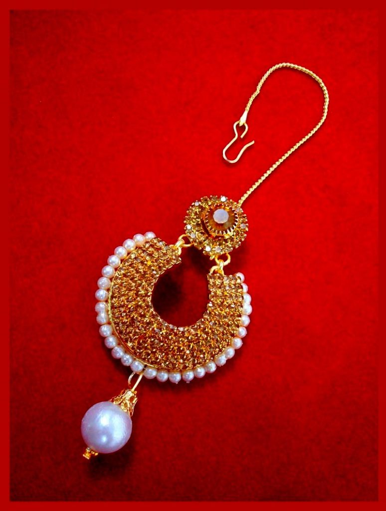 MAG78 Daphne Forever Stylish Kundan Pearls Maang Tikka For Wedding Events