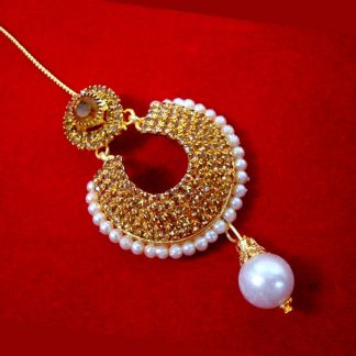 MAG78 Daphne Forever Stylish Kundan Pearls Maang Tikka For Wedding Events close up