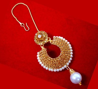 MAG78 Daphne Forever Stylish Kundan Pearls Maang Tikka For Wedding Events front view