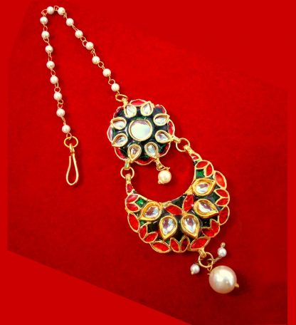 MAG80 Forever Traditional Meenakari Kundan Pearls Maang Tikka For Wedding Events