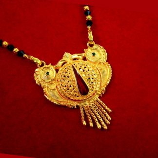 ME88 Daphne Cute Meena Golden Mangalsutra Necklace With Black Bead Wedding Special Close up