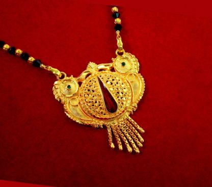 ME88 Daphne Cute Meena Golden Mangalsutra Necklace With Black Bead Wedding Special Close up