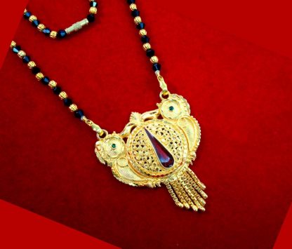 ME88 Daphne Cute Meena Golden Mangalsutra Necklace With Black Bead Wedding Special front look