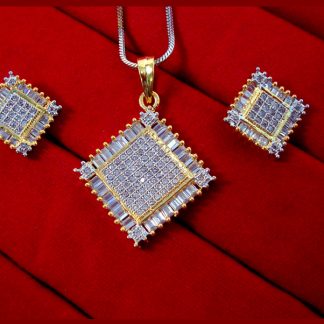 PN45 Daphne Golden Shiny Square Pendant Set for Women Gift for Wife full view