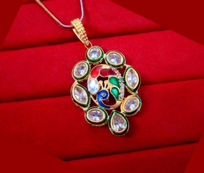 ZR46 Daphne Elegant Peacock Meenakari Kundan Pendant Wedding Events