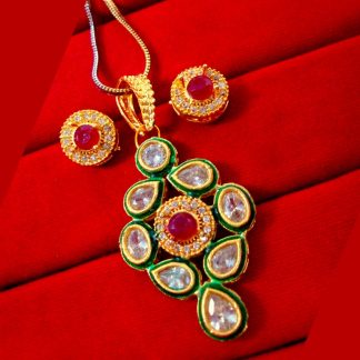 ZR47 Daphne Cute Meenakari Kundan Pendant Earring For Wedding Events