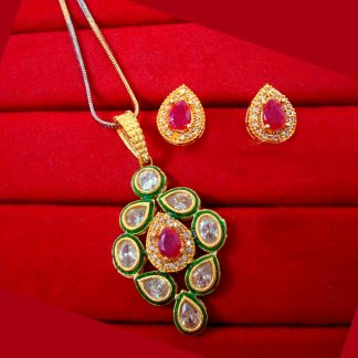 ZR48 Daphne Pink Shade Meenakari Kundan Pendant Earring For Wedding Events