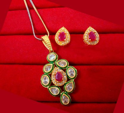 ZR48 Daphne Pink Shade Meenakari Kundan Pendant Earring For Wedding Events