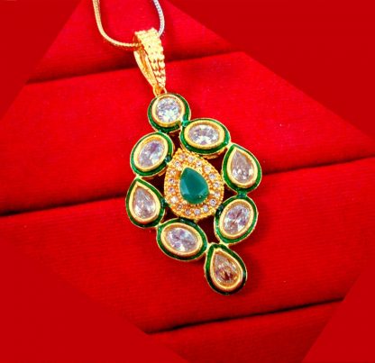 ZR49 Daphne Emerald Meenakari Kundan Pendant For Wedding Events