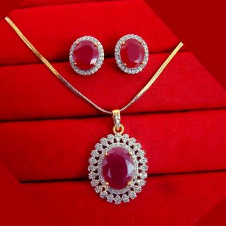 ZR50 Daphne Stylish Zircon Ruby Pendant Earrings Wedding Special