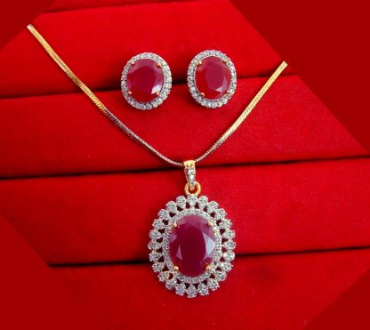 ZR50 Daphne Stylish Zircon Ruby Pendant Earrings Wedding Special