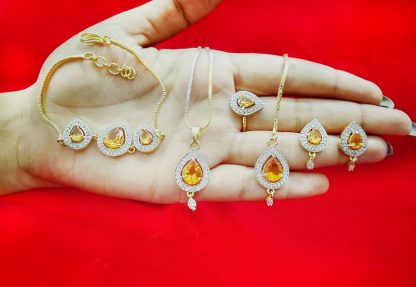 CBU58 Super Saver All in One Combo Pendant Earrings Ring Maang Tikka Bracelets Set