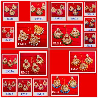 Daphne Handmade Bollywood Kundan Party Wear Pearls Hanging Maang Tikka Earrings Set Jewelry
