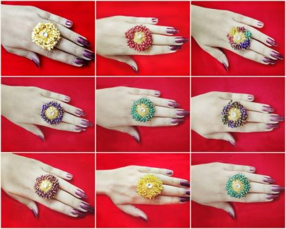 Daphne Indian Bollywood Round Design Finger Ring Studded with Pearl For Women