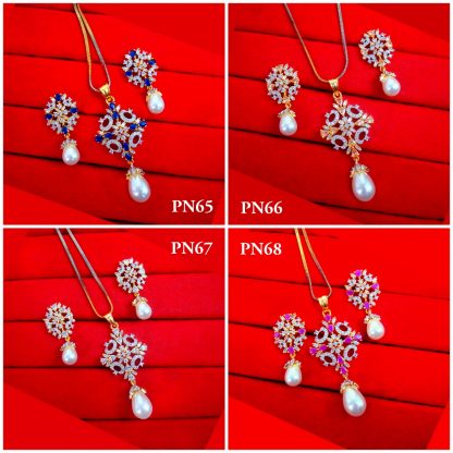 Daphne Permium Zircon Flora Pendant Set with Peals Hanging Gift for Mother Day