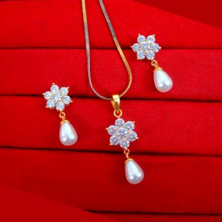 Daphne Premium Quality Flora Pearl Hanging Zircon Pendant Earrings Gift for Mother PN60