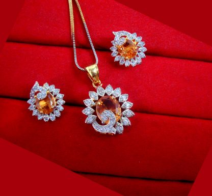 Daphne Zircon Studded Gold Plated Pendant Earrings Gift For Mom ZR54