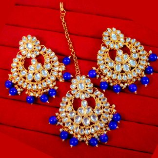 EM11 Daphne Handmade Bollywood Kundan Party Wear Pearls Hanging Maang Tikka