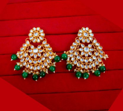 EM23 Daphne Handmade Bollywood Kundan Party Wear Pearls Hanging Earrings Set