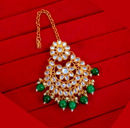 EM23 Daphne Handmade Bollywood Kundan Party Wear Pearls Hanging Maang Tikka Set