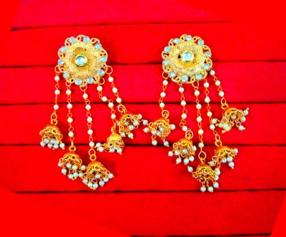 JM39 Bollywood Stylish Bahubali Pearl Kundan Jhumka Earring For Party Events