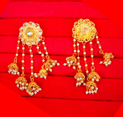 JM39 Bollywood Stylish Bahubali Pearl Kundan Jhumka Earring For Party Events Back view