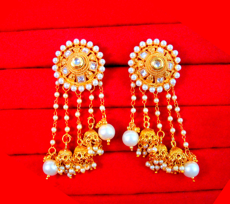 JM40 Bollywood Stylish Bahubali Pearl Kundan Jhumka Earring For Party Events