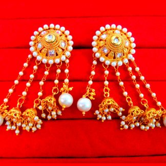 JM40 Bollywood Stylish Bahubali Pearl Kundan Jhumka Earring For Party Events CLOSE VIEW