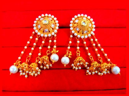 JM40 Bollywood Stylish Bahubali Pearl Kundan Jhumka Earring For Party Events CLOSE VIEW