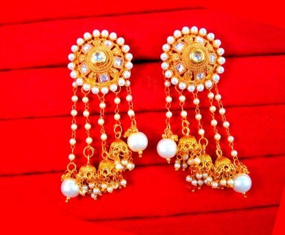 JM40 Bollywood Stylish Bahubali Pearl Kundan Jhumka Earring For Party Events FRONT VIEW