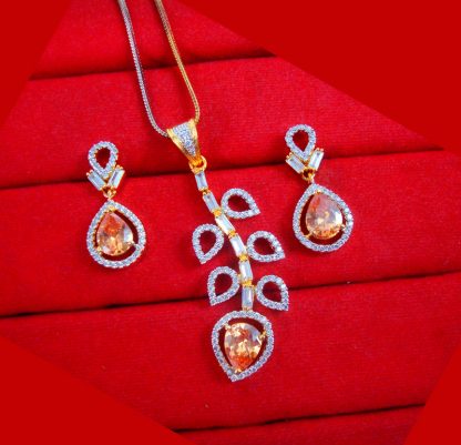 PN55 Daphne Premium Zircon Flora Leaf Gold Plated Pendant Earrings Gift For Mom
