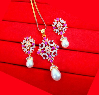 PN65 Daphne Permium Pink Zircon Flora Pendant Set with Peals Hanging Gift for Mother Day