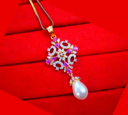 PN65 Daphne Permium Pink Zircon Flora Pendant with Peals Hanging Gift for Mother Day