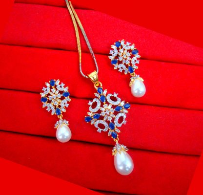 PN68 Daphne Permium Blue Zircon Flora Pendant Set with Peals Hanging Gift for Mother Day