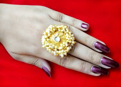 R11 Daphne Indian Bollywood Round Design Finger Ring Studded with Pearl For Women