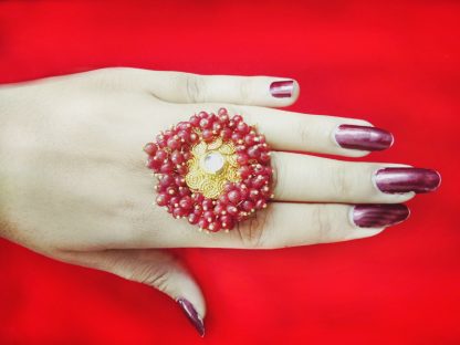R12 Daphne Indian Bollywood Round Design Finger Ring Studded with Pearl For Women