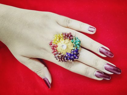 R13 Daphne Indian Bollywood Round Design Finger Ring Studded with Pearl For Women