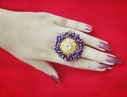 R14 Daphne Indian Bollywood Round Design Finger Ring Studded with Pearl For Women