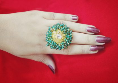 R15 Daphne Indian Bollywood Round Design Finger Ring Studded with Pearl For Women