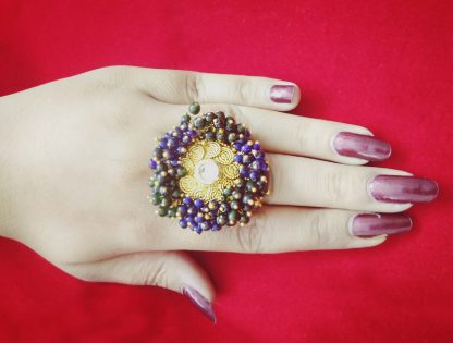 R16 Daphne Indian Bollywood Round Design Finger Ring Studded with Pearl For Women