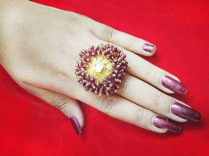 R17 Daphne Indian Bollywood Round Design Finger Ring Studded with Pearl For Women