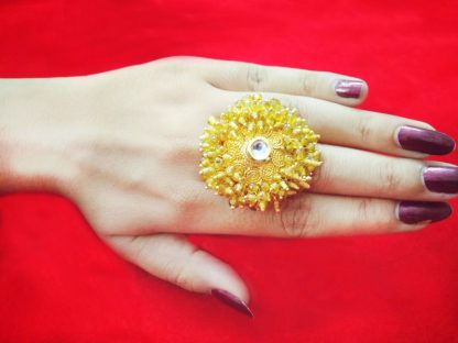 R18 Daphne Indian Bollywood Round Design Finger Ring Studded with Pearl For Women