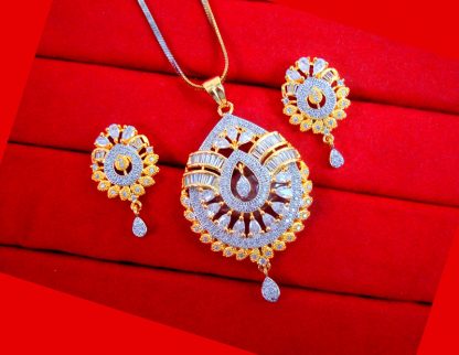 ZR57 Daphne Zircon Studded Gold Plated Pendant Earrings Gift For Mom