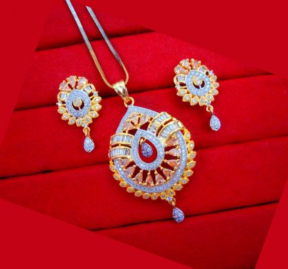 ZR59 Daphne Zircon Studded Gold Plated Pendant Earrings Gift For Mom