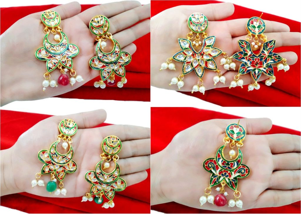 Daphne Indian Handmade Colourful Meenakari Kundan Wedding Wear Earring