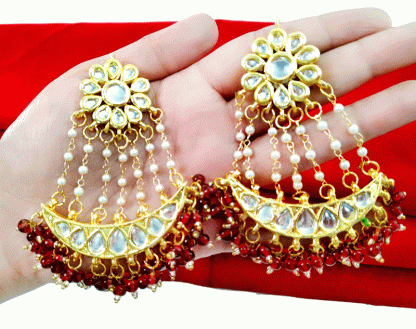 KE1E Daphne Handmade Kundan Bollywood Party wear Maroon Pearls Hanging Earring For Women