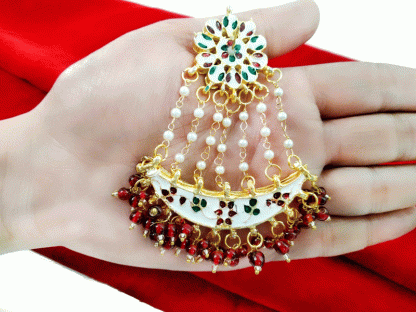 KE1E Daphne Handmade Kundan Bollywood Party wear Maroon Pearls Hanging Earring For Women-back view