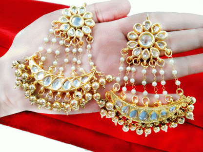 KE1I Daphne Handmade Kundan Bollywood Party wear Golden Pearls Hanging Earring For Women
